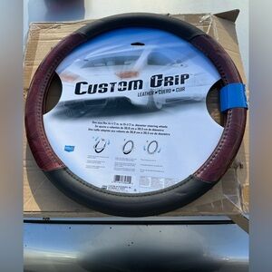 Leather Steering Wheel Cover - Black and Brown